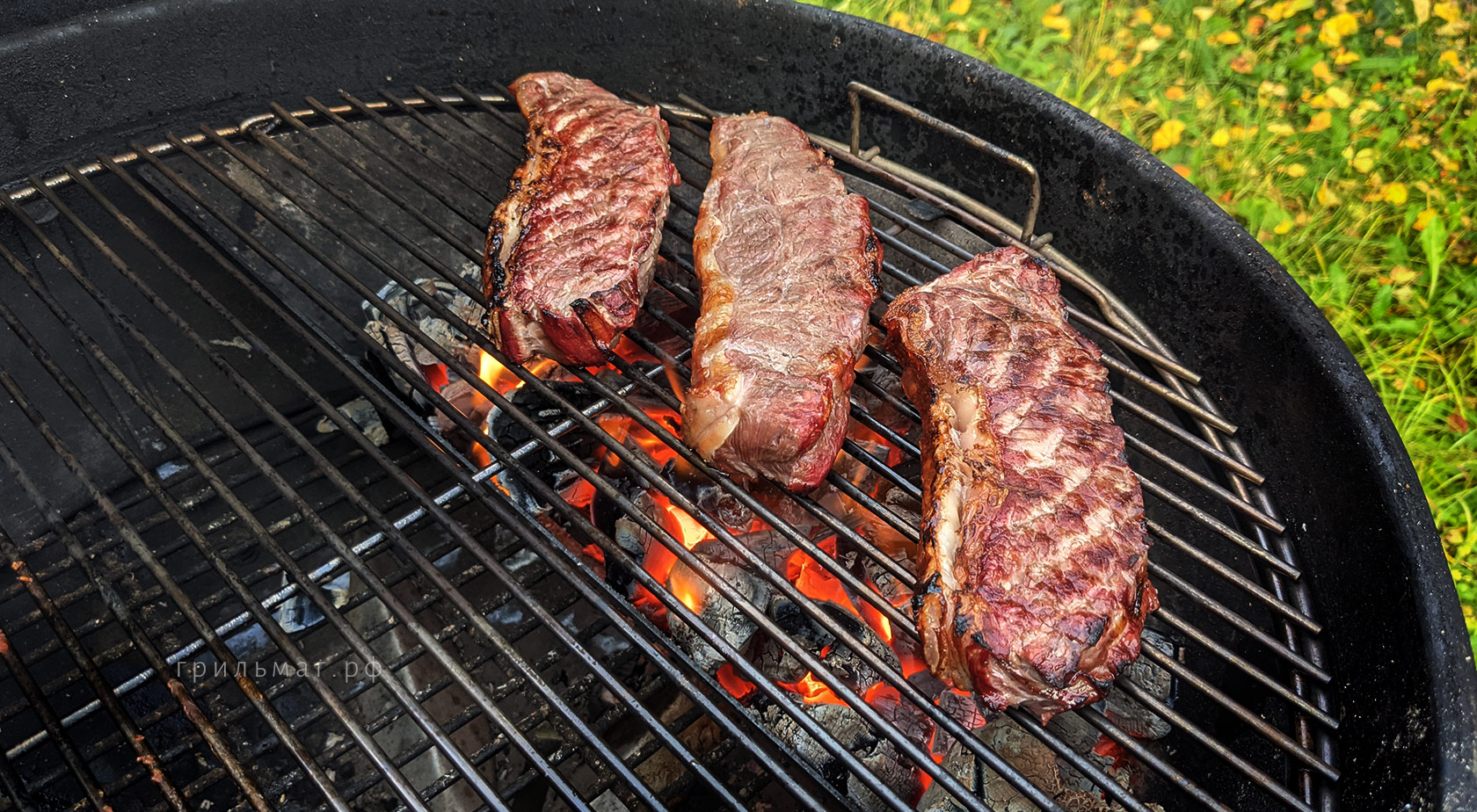 мясо на ретке гриля на углями